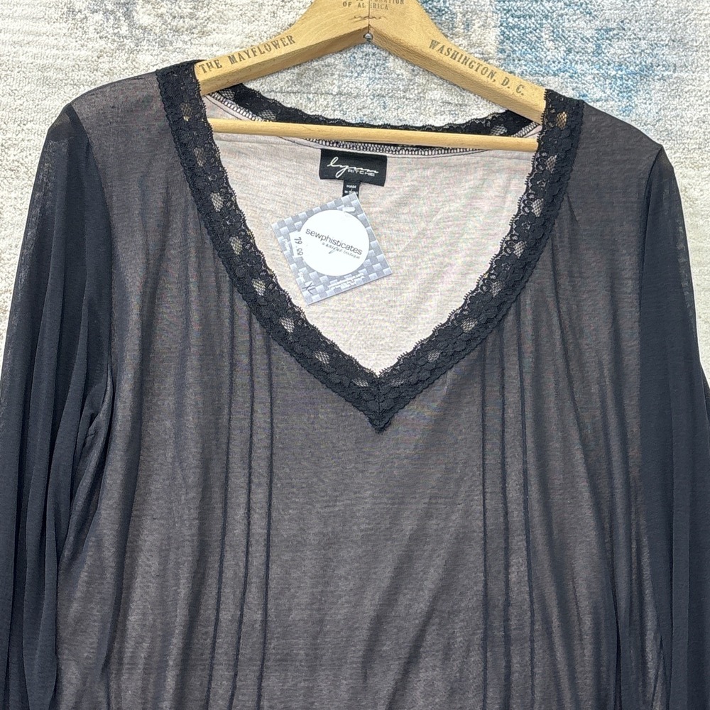NWT Lynn Ritchie 100% Silk Sheer Lace Top Womens XL Black Long Sleeve Boutique